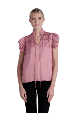 The Kent - Short Sleeve Satin Blouse - Final Sale